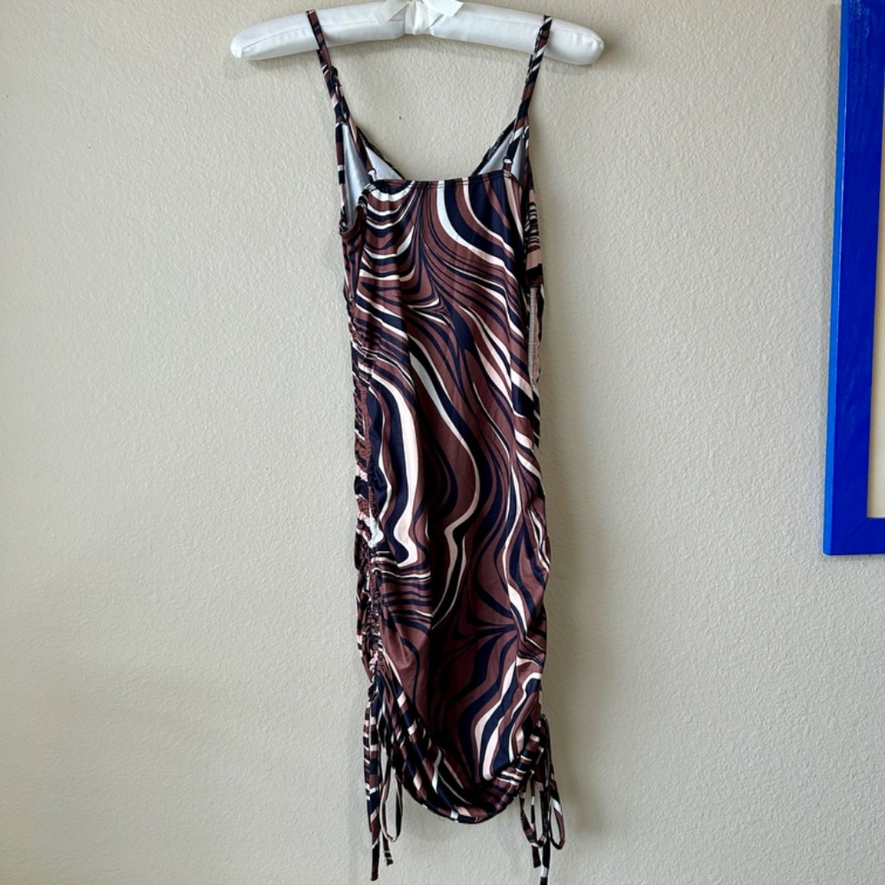 Swirl Dress Marble Brown Black White Pink Ruched Chest Sides by Shein Size XS - Picture 8 of 13